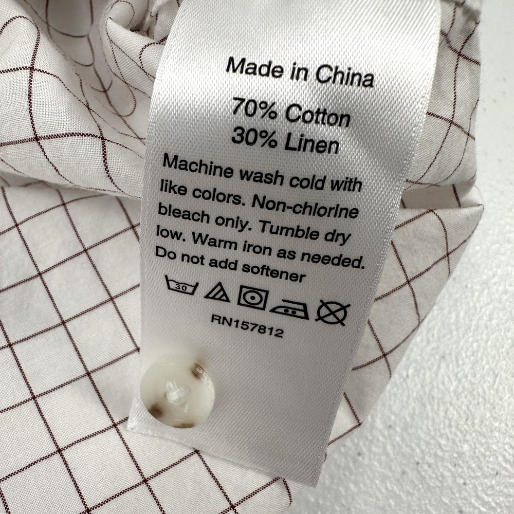 Tom Beckbe Cotton Spread Collar Shirt White Check Long Sleeve Business Casual M - Picture 10 of 11